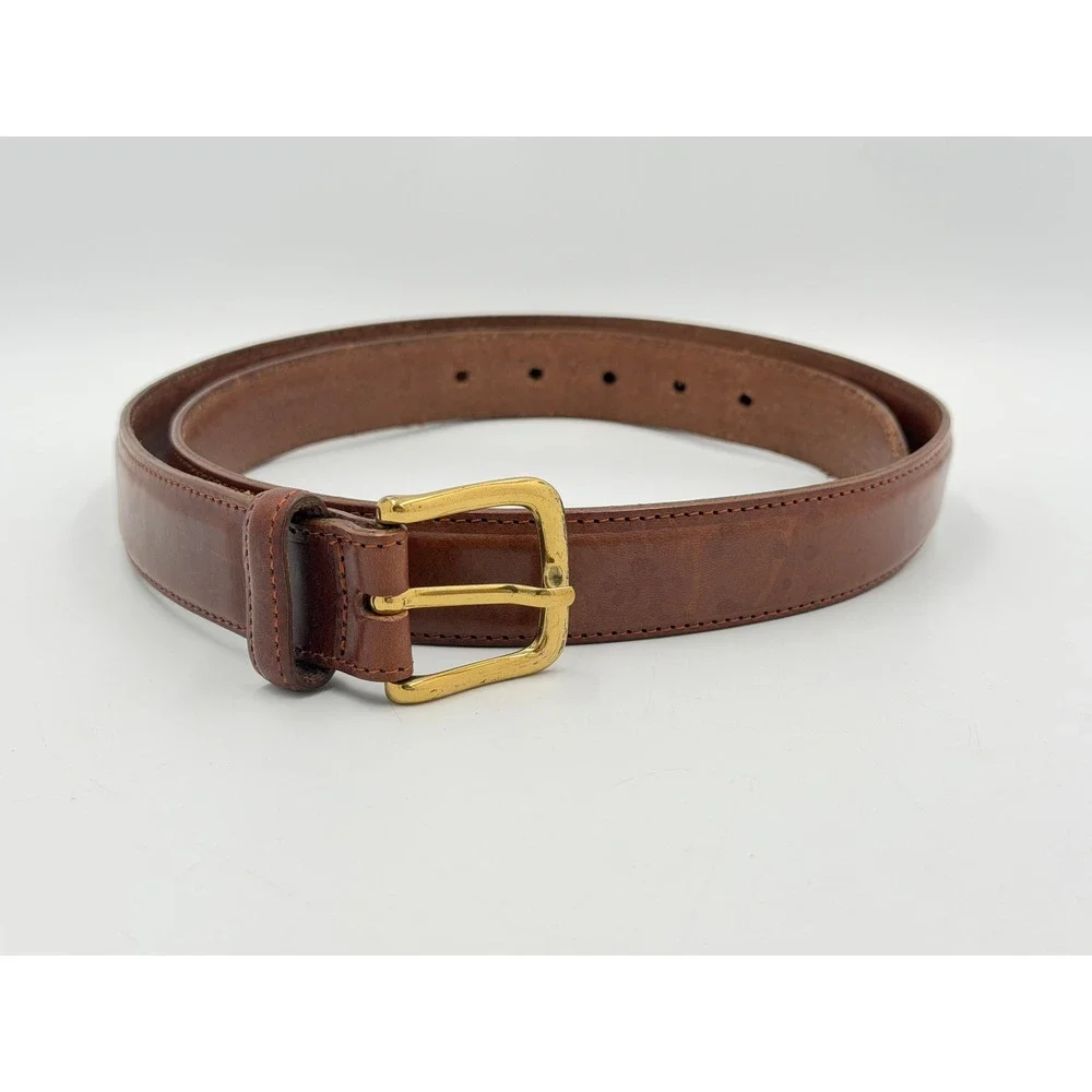 Eurometal Belt Mens 38 Brown Full Grain Leather Brass Buckle Made Italy